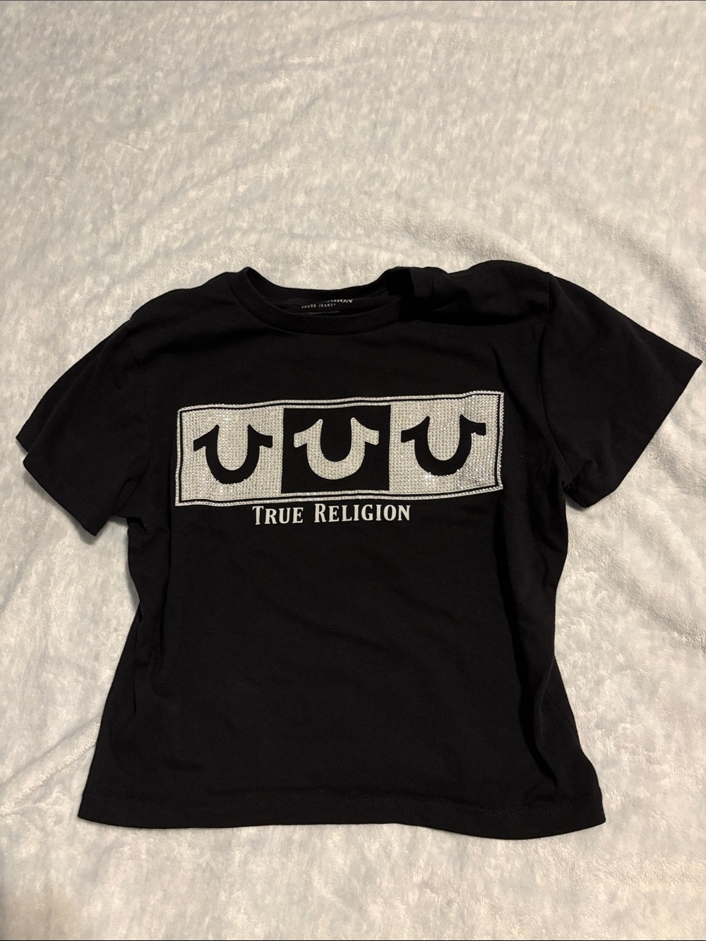 True Religion Black Tee with White Sparkle Logo Panel